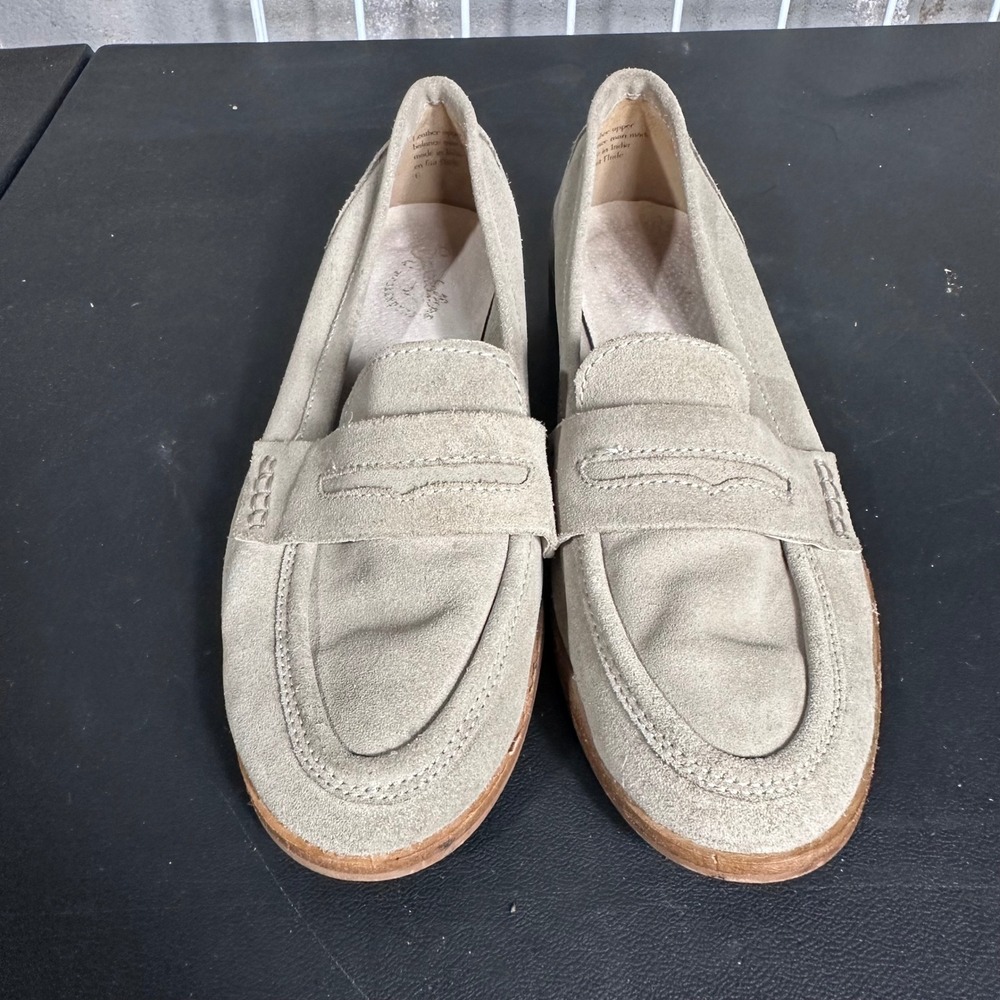 Seychelles Suede Penny Loafers Women's 6 Preppy Neutral Tan Classic Flats Shoe - Picture 2 of 6